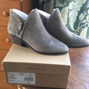 Lucky Brand Titanium Gray Suede Chevron Ankle Booties